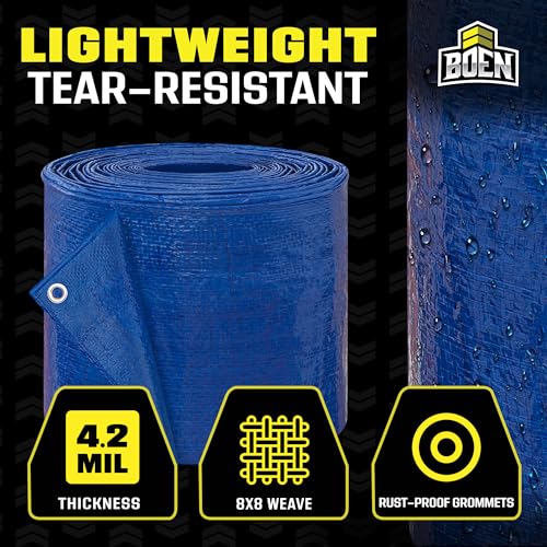 Multi-Purpose Large Tarp Waterproof Cover | Blue, 10' x 16' 4.2 Mil Thick | Rip Proof Tarps | Thick Weave Material, UV Resistant Great for Tarpaulin Canopy Tent, Boat, RV or Pool Cover - color: Blue - 4 Mil, size: 10' x 16'