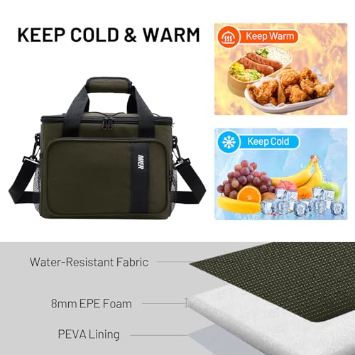 MIER Mens Lunchbox for Work Insulated 24 Cans/15L Large Lunch Bags Leakproof Adult Women Lunch Box Coolers for Travel Beach Picnic Office, Dark Green - color: Green