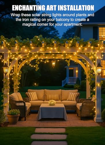 Minetom Solar String Lights, 2 Packs Total 66Ft 200 LED Solar Fairy Lights, Waterproof Solar Lights for Outside Patio Yard Tree Wedding Christmas, Warm White - color: Warm White, size: 2 Packs