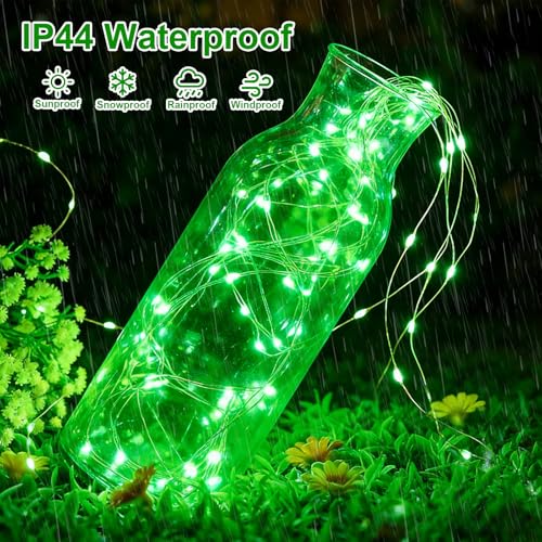 QITONG 4 Pack Solar Fairy Lights, Each 33ft 100 LED Green Christmas String Light Outdoor Waterproof, 8 Modes Silver Wire Twinkle Mini Lights - color: Green, size: 4Pack*100LED