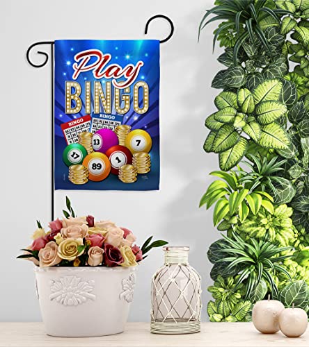 Breeze Decor Play Bingo Garden Flag Set with Stand Interests Games Bunco Night Dice Poker Hobbies Leisure Activity House Decoration Banner Small Yard Gift Double-Sided, Made in USA - size: Garden Flag Set 13"x 18.5" w/ Flagpole