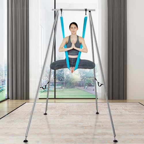VEVOR Yoga Stand Frame, Max 441-551 lbs Load Swing Stand, Triangular Structure Aerial Rig, Aerial Silk Stands with Yoga Hammock, Standard & Height-Adjustable Version - color: Blue, style: Standard Version