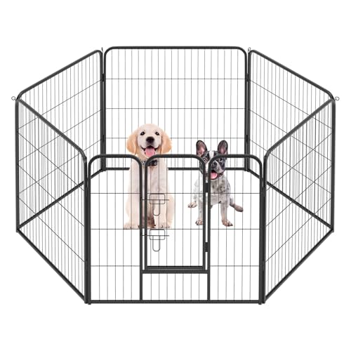 FDW Dog Playpen Dog Pen Dog Kennel 6 Panels 32 Inch Height Indoor Outdoor Folding Metal Portable Puppy Exercise Pen Heavy Duty Dog Fence for Yard Camping,Black - style: 6 Panels