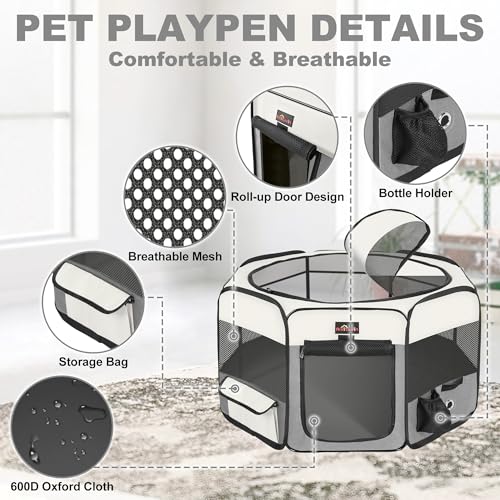 Aivituvin Dog Playpen Foldable Waterproof Pet Play Pens for Cat, Puppies, Rabbits, Chickens, Durable Portable Pet Tent for Travel Camping Indoor/Outdoor Grey XL - color: Grey, size: XL