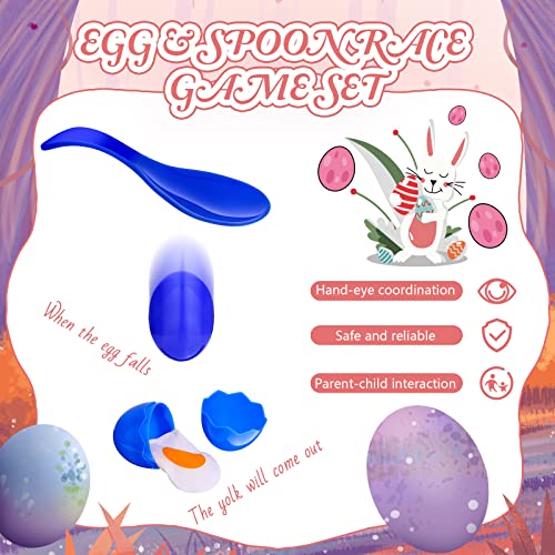 Civaner 24 Pieces Egg and Spoon Race Game Set with Yolk, Egg Balance Game Relay Race Game for Easter Eggs Hunt Game Outdoor Lawn Games, Field Sport Party Favors Toy (4 Assorted Colors)