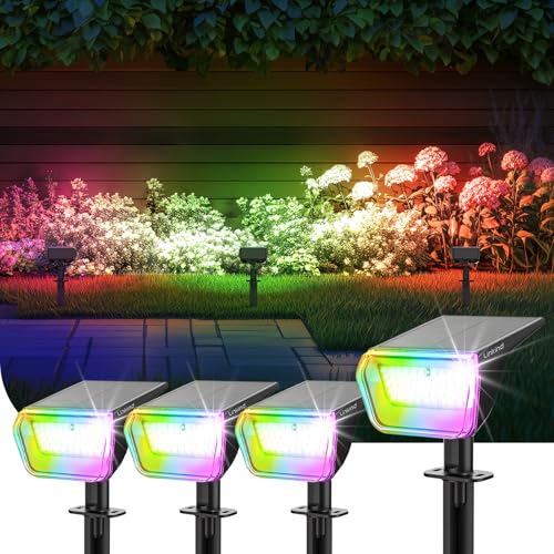 Linkind RGB Solar Spot Lights Outdoor Waterproof IP67, 60 LED 10 Lighting Modes Color Changing Landscape Lighting for Garden Yard Pathway Decorations (4 Pack, Multicolor) - color: Multicolor, size: 4 Pack