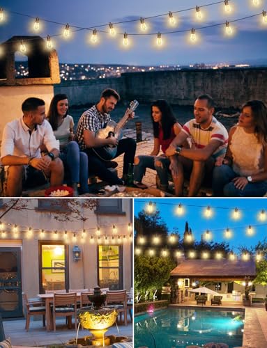Brightever 120FT Outdoor String Lights Waterproof, LED Patio Lights with 34 S14 Shatterproof Bulbs(2 Spare), 2700K Outside Connectable Hanging Decorative Lights for Cafe, Bistro, Party, Birthday - size: 120ft
