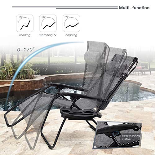 Homall Zero Gravity Chair Patio Lawn Chair Lounge Chair Folding Recliner Adjustable Outdoor with Canopy Shade,Cup Holder (Grey) - color: Grey