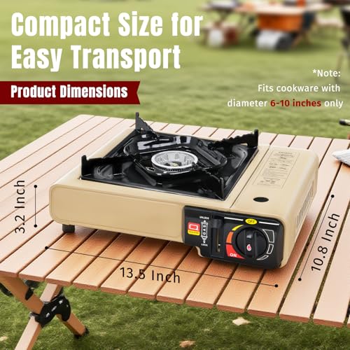 SHINESTAR Dual Fuel Camping Stove with Butane & Propane Compatibility, Portable Stove for Outdoor Cooking, Propane Adapter Hose, Wind Guard and Carrying Case Included (Fuel Not Included) - color: Khaki - 7800 BTU Dual Fuel with Windscreen