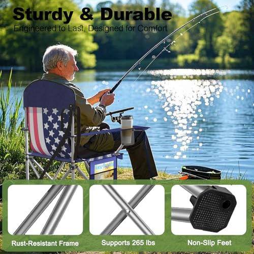 VTOY Folding Camping Chairs Durable 600D Oxford, Portable Outdoor Chair with Cooler Pouch, Cup Holder & Storage Pocket for Camping, Beach, Fishing - color: 2 Pack, Flag Color