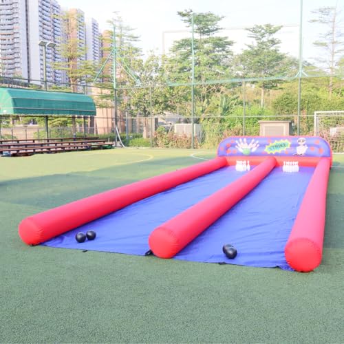 Large Carnival Game Inflatable Bowling Alley Bowling 2 Lanes Bowling Slide Set Inflatable Bowling Ball and Pins with Blower & 2 Sets of Balls for Party, Events
