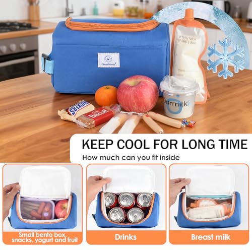 Genteen Small Cooler Bag with Ice Packs,Freezable Lunch Bag Snack Bag,Small Insulated Bag Reusable Lunch Bag Kids with Zip Closure & Buckle Handle for Travel/School/Work,Blue - color: Blue