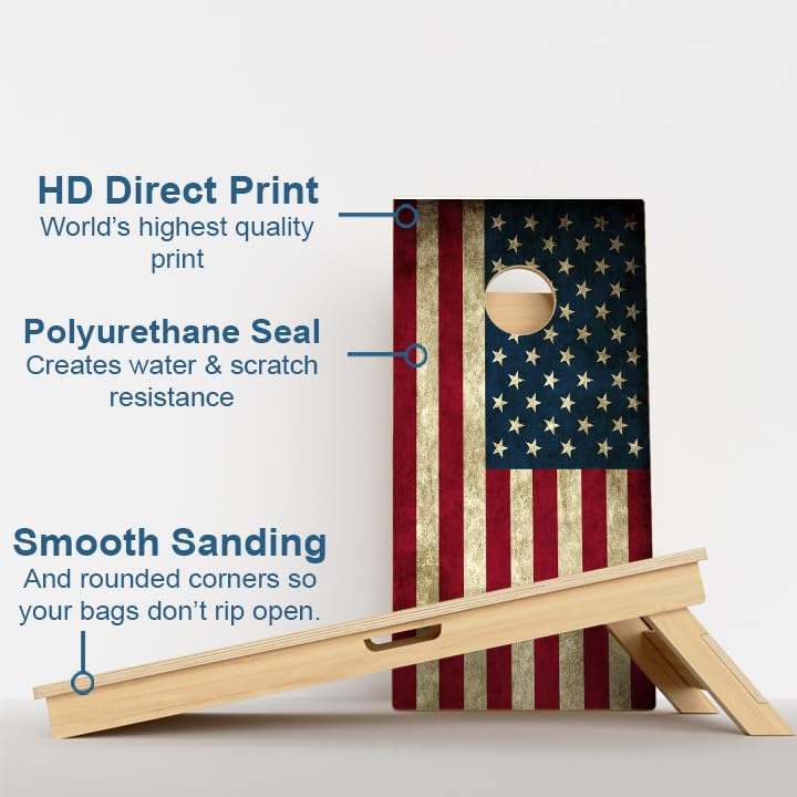 CornholeGamesUSA Pro Cornhole Boards Set | Made in USA | 3/4 Baltic Birch | No Bounce | Triple Thick Legs | Two Brace & Handles, Tournament 2x4 Regulation Set with Score Tower & Cornhole Bags - color: 402