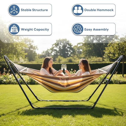 Sweetcrispy Universal Double Hammock Stand Only, Heavy Duty Hammock Stands for 2 Person, Steel Stand for Indoor and Outside Garden Backyard Patio Pool Beach - color: Black, size: 128IN