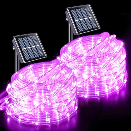 JMEXSUSS 2 * 200 LED Pink Solar Rope Lights, 66ft IP 65 Waterproof Solar String Light Outdoor, 8 Modes Christmas Lights for Camp Trampoline Ladder Slide Tent - color: Pink, size: 2*200 Led