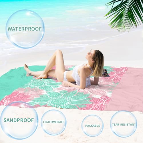 Beach Blanket 78''×110'' Suits 1-7 Adults Waterproof Sandproof Oversized Lightweight Waterproof Durable Blanket Large Picnic Mat for Beach Travel Camping Picnic Hiking - color: Flower Mix, size: 78''x110''