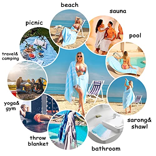 Beach Towel 2 Pack,Sand Free Beach Towels Oversized 39 x 72,Turkish Beach Towel Quick Dry Towel,Lightweight Pool Towels for Adults Travel Towel,Cool Beach Accessories Super Absorbent Towels - color: 2 Pack Turquoise