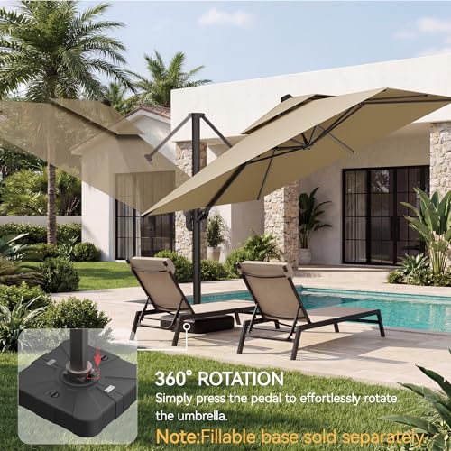 10x10 FT Patio Umbrella, Large Cantilever Double Top Heavy Duty Offset Umbrellas with 360° Rotation, Outdoor shade for Garden Deck Pool, Beige - color: Beige, size: 10x10 FT