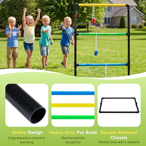 OLIXIS Ladder Ball, Golf Tossing Ball Set for Ladder Toss Game, Ladderball Outdoor Games for Lawn & Backyard for Adults & Kids, Complete with 6 Bolas, Scoreboards & Carry Bag - color: Black&green