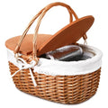 DoubleFill Wicker Insulated Picnic Basket with Lid Wicker Picnic Basket with Folding Handles and Insulated Cooler Bag for Camping Outdoor Easter Valentine Birthday Gift(White) - color: White