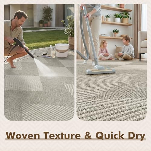 MontVoo-Polypropylene 3x5 ft Indoor Outdoor Entryway Rug Porch Rug Door Mats Rugs Small Accent, Textured Weave, Durable for High Traffic, Fade-Resistant, Non-Shedding, Boho Geometric Silver Grey - color: Grey Ivory, size: 3' x 5' (Rectangular)