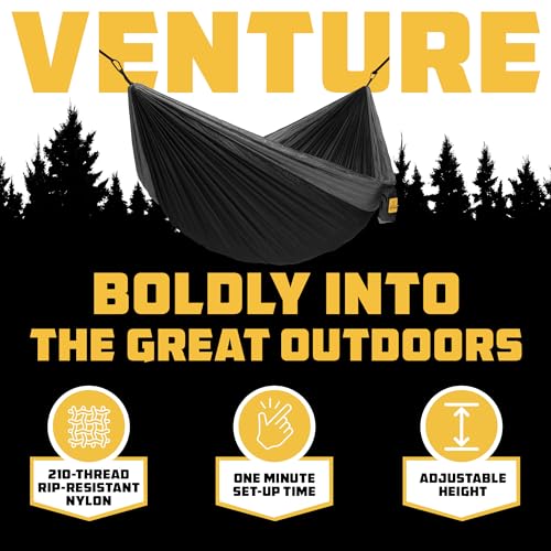 Wise Owl Outfitters Camping Hammock – 500lbs Portable Hammock with Tree Straps - Travel, Backpacking, Hiking, Outdoors Camping Gear - Single or Double - color: Black & Grey, size: Double