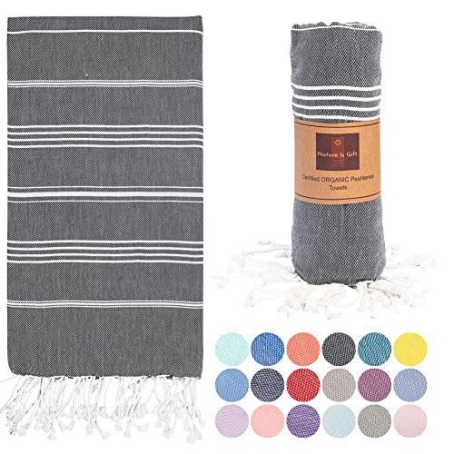 Beach Towel 100% Cotton Turkish Beach Towel Adult 38x70 Inch Pre-washed Absorbent Extra Large|Sand Free Quick Dry BathTowels|Lightweight Blanket|Travel Cruise Camping Spa Gym Yoga Towel|Black - color: Black Onyx