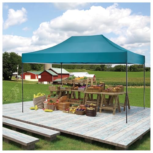 American Phoenix 10x15 Ez Pop Up Canopy Tent Portable Commercial Instant Canopies Outdoor Market Shelter (10'x15' (Black Frame), Teal) - color: Teal