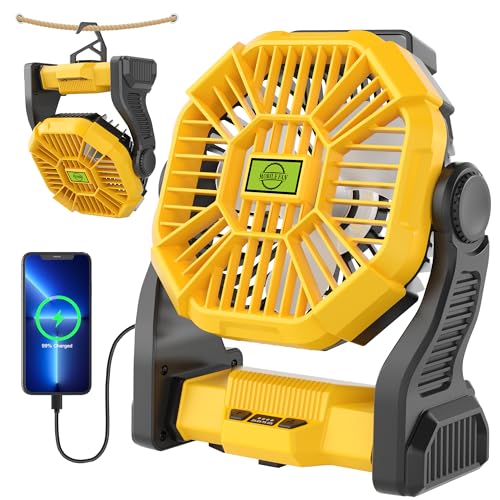 Portable Camping Fan Cordless Battery Powered，270° Rotating Portable Battery Operated Rechargeable Fans, 360° Hanging Hook, USB Personal Outdoor Camping Fans for Tents,Travel X23 Yellow - color: Yellow