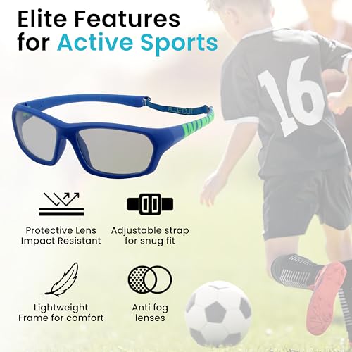 BLUE CUT Kids Sports Protection Goggles – Photochromic Safety Glasses for Children, Basketball, Baseball & Outdoor Sports - color: Blue/Green Photochromic-kids Size