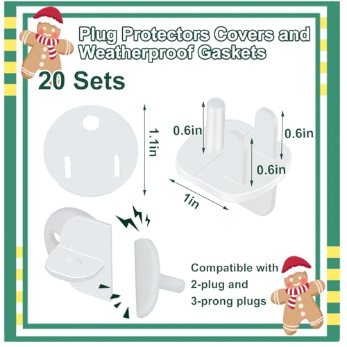 20 Sets Weatherproof Gaskets and Plug Protectors Covers Waterproof Extension Cord Outlet Gasket and Plugs Covers for Christmas Lighting Installation Stop Gfcis from Tripping Fit 2 or 3 Pronged Plugs - size: 20 Pack
