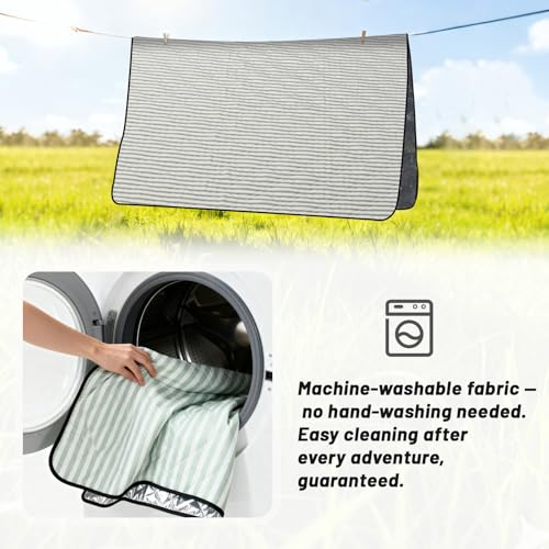 Extra Large Waterproof Picnic Blanket 80"x80" – Sandproof Outdoor Mat for Beach, Park, Grass, Lawn, Camping, Wedding Registry Must Have, Foldable & Portable Rug for Family Picnics - color: Moss Green Pinstripe