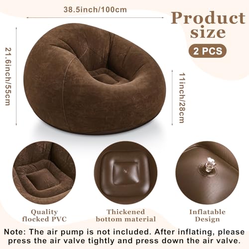 Realspring Inflatable Bean Bag Chairs Outdoor Blow up Camping Chairs Inflatable Lazy Sofa Folding Portable Bean Bag Loungers Couch for Movie Night(Dark Coffee,2 Pcs) - color: Dark Coffee