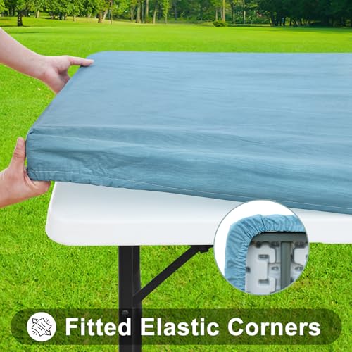 Smiry Rectangle Table Cloth Cover, Waterproof Elastic Fitted Picnic Tablecloth for 4 Foot Tables, Wipeable Flannel Backed Vinyl Tablecloths for Camping, Dining, Outdoor (Aqua, 24" x 48") - color: Aqua, size: 48" x 24" (Rectangular)