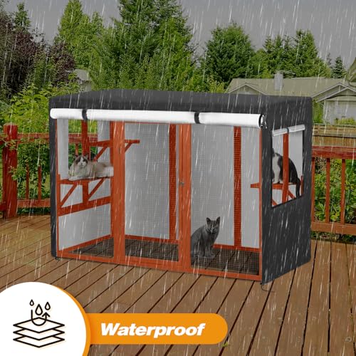 Catio Cover, 72.5" L x 33" W x 44.5" H Waterproof Cover for Outdoor Cat Enclosure, 420D Cat Cage Cover for Nyeekoy Catios, Black (Catio Not Included) - size: 72.5"L x 33.0"W x 44.5"H