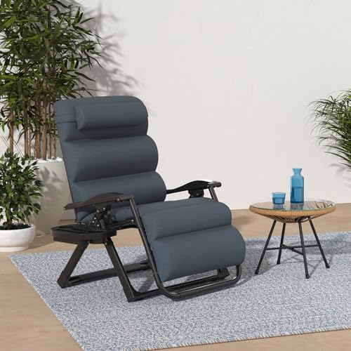 Best Choice Products Oversized Zero Gravity Chair, Folding Outdoor Patio Recliner, XL Anti Gravity Lounger w/Removable Cushion, Cup Holder, Side Tray, 350lb Capacity - Graphite Blue - color: Graphite Blue