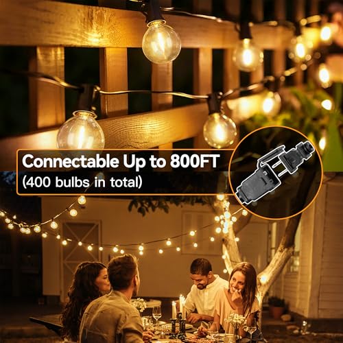 Outdoor String Lights with Remote Dimmer, 50 + 3 Spare G40 LED Bulbs Plug in Connectable Patio Lights, Waterproof Hanging Lights for Backyard Camping Balcony Yard Deck Party(100FT) - style: 100FT-G40(Remote+Dimmer)