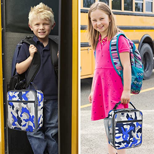 Insulated Lunch Bag, Leakproof Portable Box for Women Men Boys Girls, Large Capacity Cooler Bag with Handle and Bottle Pocket for Office School Camping Hiking Outdoor Beach Picnic (Camo Blue) - color: Camo Blue