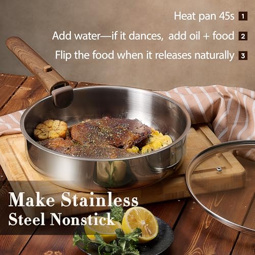 CAROTE 13 PCS Tri-Ply Stainless Steel Cookware Set with Detachable Handle, Pots and Pans Set, Induction Kitchen Cooking Sets, RV/Camping Cookware, Oven Safe - color: Silver, size: 13 PCS