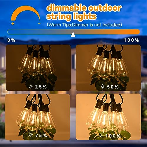 100FT LED Outdoor String Lights with 52 Waterproof Shatterproof ST38 Vintage Edison Bulbs, Outside Lights for Patio Lighting Cafe, Bistro, Backyard, 2700K Dimmable - color: Black Wire, size: ST38 100FT