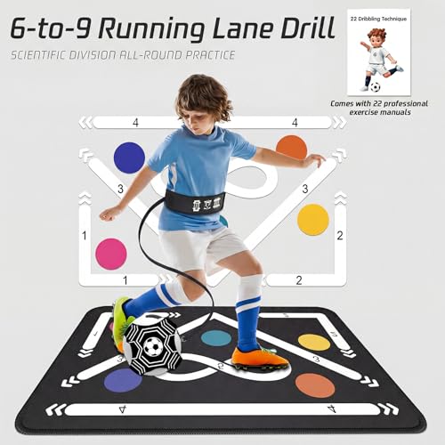2F22E Soccer Training Mat for Kids & Youth, Non-Slip Silent Footwork Training Equipment with Soccer Bounce Trainer & Socks, Ball Mastery Skills Mat with Instructional Video for Indoor Practice - color: White