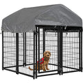 PayLessHere Welded Wire Dog Kennel Heavy Duty Playpen Included a Roof & Water-Resistant Cover Outdoor Heavy Duty Galvanized Metal Animal Pet Enclosure for Outside (4 x 4 x 4.3 Ft) - size: 47.0"L x 47.0"W x 53.0"H