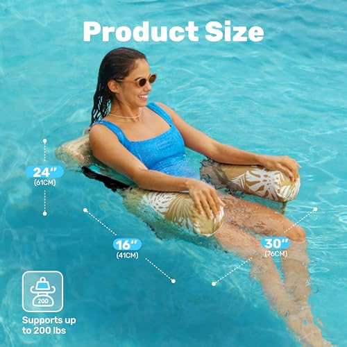 SLOOSH Inflatable Pool Floats Adult,2 Packs Floating Lounge Chairs,Blow up Pool Noodles for Adult Heavy Duty,Floating Chair for Party Summer Water Beach Lake Fun - style: Tropical Leaves-Champagne, Pink