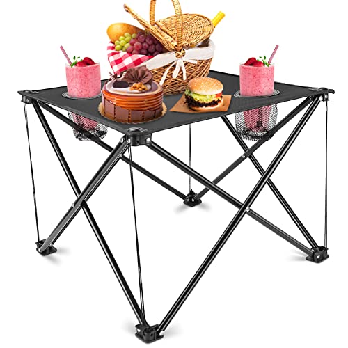 iMounTEK Folding Camping Table with Storage Bag Portable Picnic Table Lightweight Travel Desk with Cup Holder Carrying Bag for Outside Picnic Camping