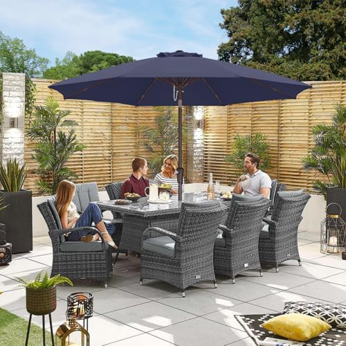 ABCCANOPY 10FT Patio Umbrella with Push Button Tilt and Crank, 8 Ribs UV Protection Pool Umbrella for Garden, Lawn, Deck & Backyard (Navy Blue) - color: Navy Blue, size: 10FT