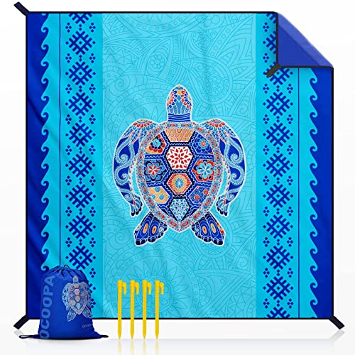 OCOOPA Beach Blanket Waterproof Sandproof, 10'X 9' Extra Large, Soft and Sturdy, Light Weight and Portable, Perfect for Beach Vacation, Famlily Park Picnic, Travel Camping, Outdoor Gifts - color: Bohemian Turtle, size: Xx-large( 8 Adults )