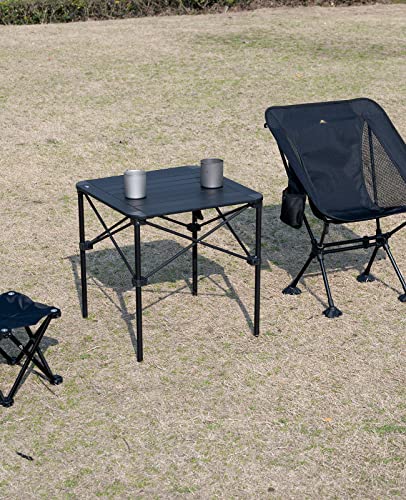 iClimb Lightweight Stable Alu. Folding Square Table Roll Up Top with Carry Bag for Camping Picnic Backyards BBQ Camp Kitchen (Black, M) - color: Dark Black, size: Medium