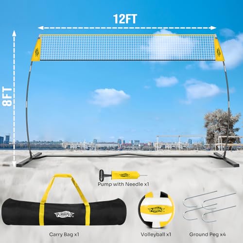 PLAYAPUT 12FT Freestanding Volleyball Net,Height Adjustable Volleyball Training Net For Hitting,Serving,Setting Practice,Protable Volleyball Nets With Volleyball,Carrybag,Perfect For Indoor Or Outdoor