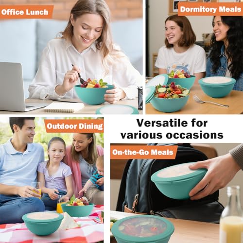 40 OZ Wheat Straw Bowls with Lids Set, 4 PCS Unbreakable Salad Bowls with Lid, Alternative Plastic Food Containers with Lids for Lunch, Microwave & Dishwasher Safe Kitchen Bowl Set, Green - color: Green, size: 40 Oz With Lid