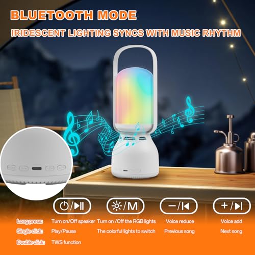 JackonLux Camping Lantern with Speaker, Portable Rechargeable Outdoor Lantern, 11 Mode RGB Color Dimmable LED Night Light for Camping, Home, Party and Hiking (1, White) - color: White